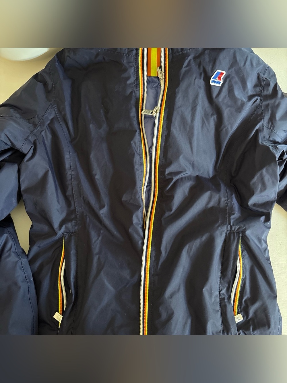 K-Way Kids Navy Puffer Jacket with Yellow & Orange Zip Trim